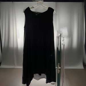 Lafayette 148 Tank Dress Flared Black Viscose Jersey Asymmetrical Hem Pockets L